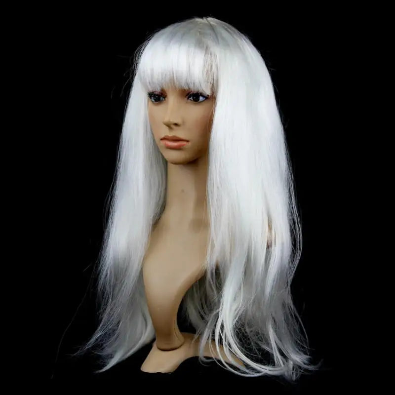 Lady Women Carnival Long Straight Hair Wig For Cosplay Girl Birthday Party Pink 60Cm Comic and Animation Hair With Oblique Bang