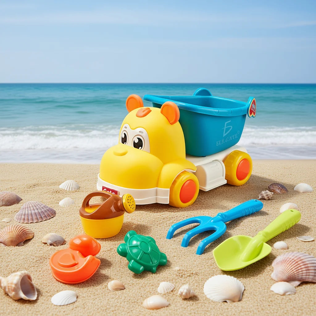 ELEGATE Hippo Truck Beach Tool Set 6-Piece Plastic Toy for 2-4 Year Olds Unisex Model JUG.T892
