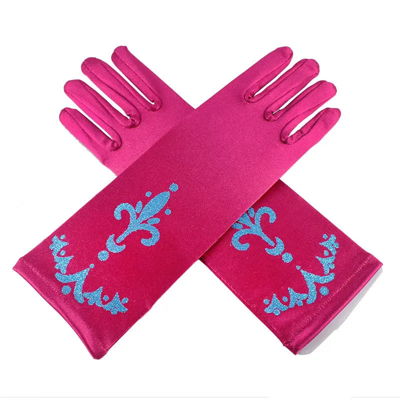 Kids Princess Cosplay Gloves Baby Girl Anna Dress Up Mitten Bows Printed Party Gloves Children Fingerless Oversleeve For Gilrs