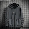 Black Mens Hooded Long Sleeve Pullover Cargo Pocket Streetwear