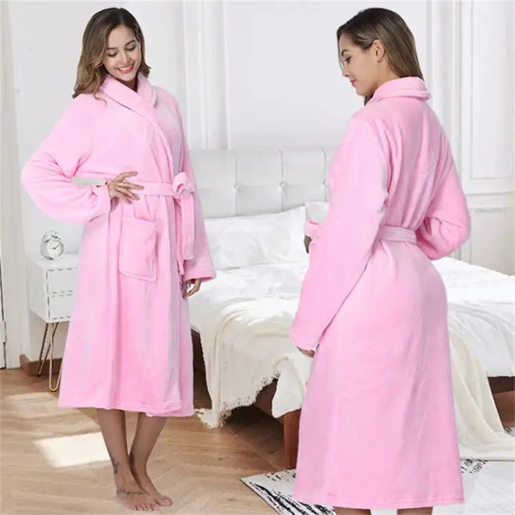 Plush Oversize Winter Soft Warm Long Flannel Bathrobe with Hooded Women Thick Night Fleece Bath Robes Dressing