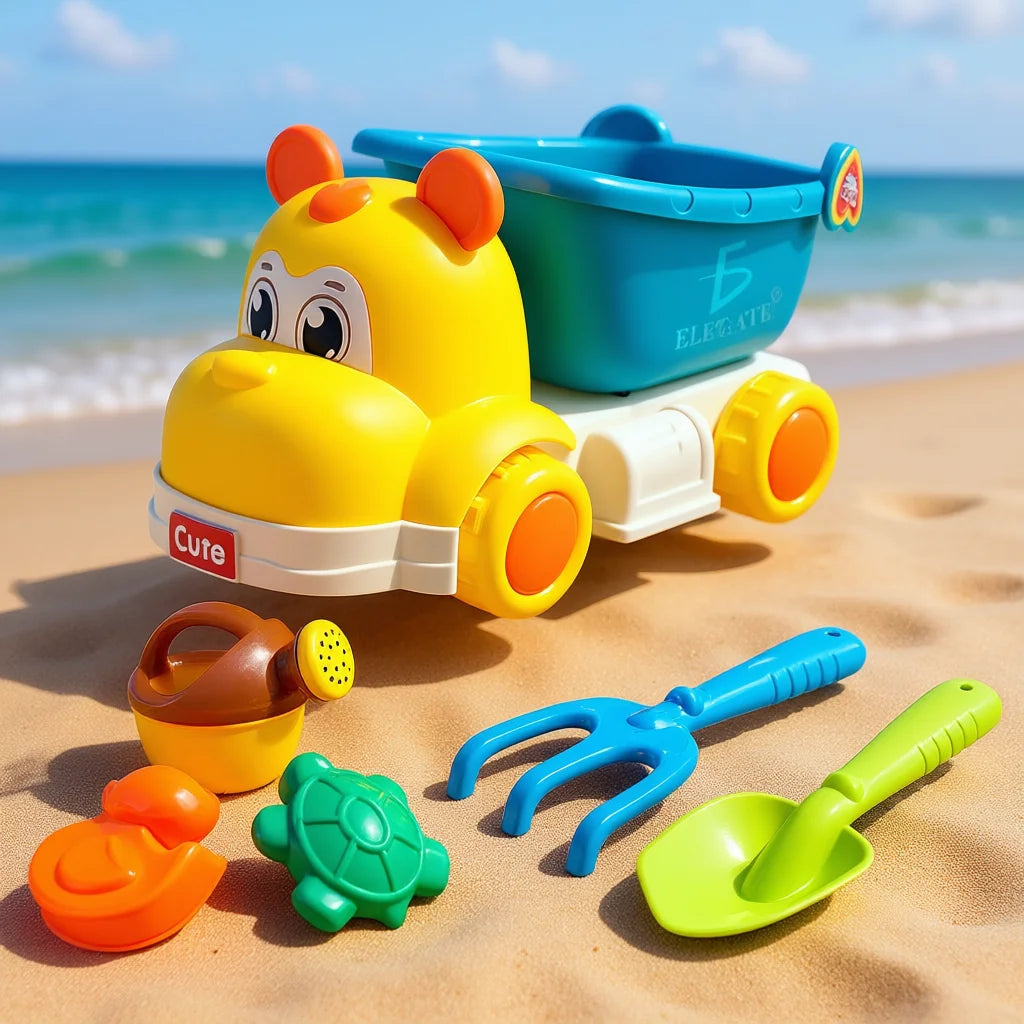 ELEGATE Hippo Truck Beach Tool Set 6-Piece Plastic Toy for 2-4 Year Olds Unisex Model JUG.T892