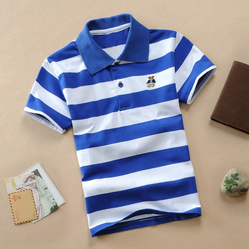 Kids Polo Shirts Summer Children's Short Sleeve Boys Top Polo Shirt Color Striped 2Y-12Y Teens Cotton Girls School Shirts