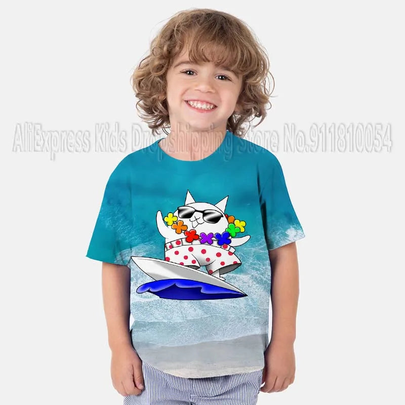 Kids The Battle Cats T Shirts Boys Girls Cartoon Game 3D Print Tshirts Summer Toddler Children Short Sleeve T-shirts Camiseta