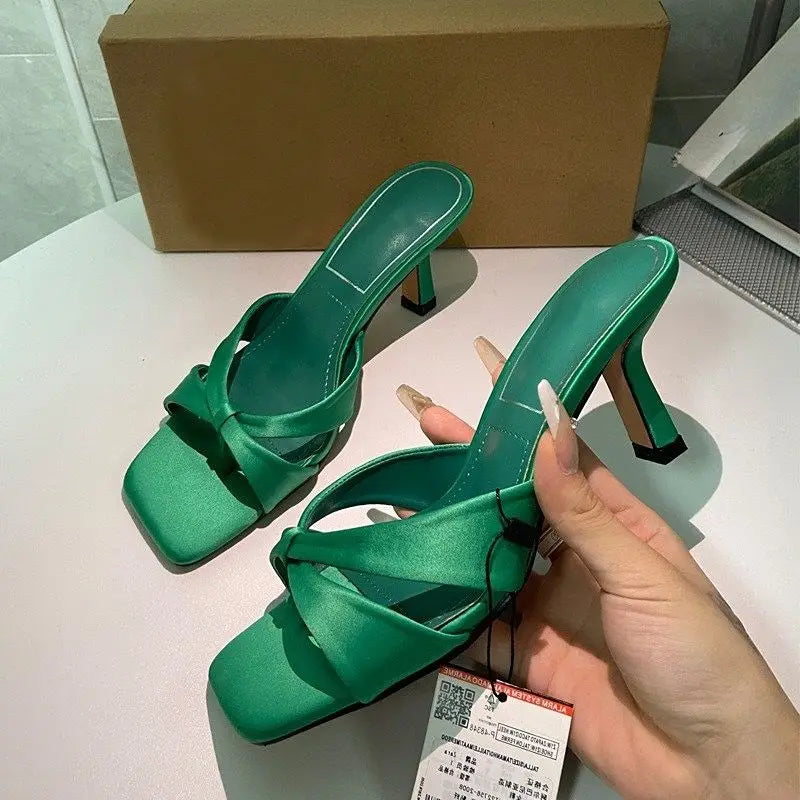 2023 Summer Chaussures Talon Thong Sandals Shoes Square Toe High Heels for Women