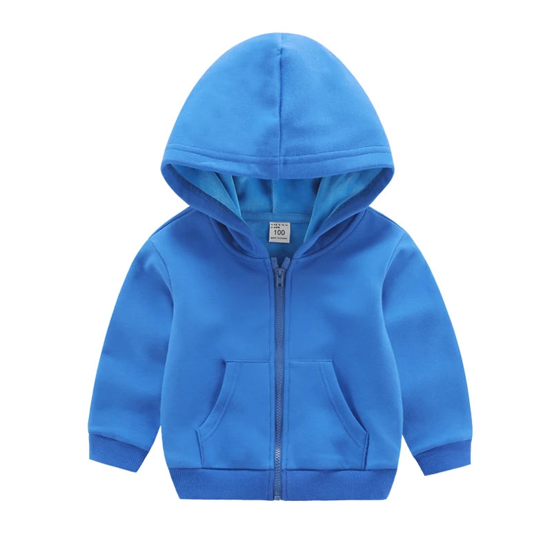 Winter Toddler Girls Boys Warm Hooded Sweatshirt Jacket Children Solid Color Plus Velvet Zipper Coat Baby Kids Hoodies Outerwear