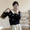 Spring Lady New Arrival Free Size Loose Fitting V-neck Long Sleeves love Heart Sweater Cardigan