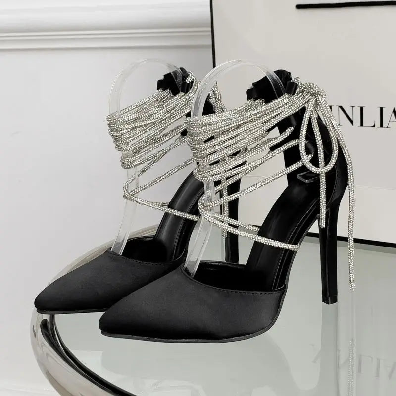 Sandalias De Damas Fancy Closed Toe Designer Strappy Lace up High Heels Shoes with Straps