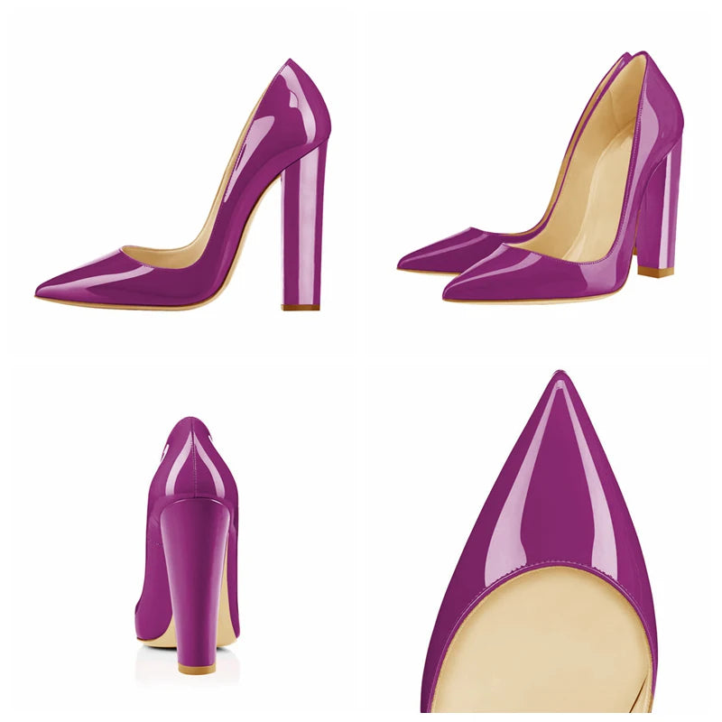 Women Pointed Toe Block Heel Party Shoes Chunky Heels Pumps
