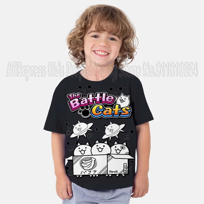Kids The Battle Cats T Shirts Boys Girls Cartoon Game 3D Print Tshirts Summer Toddler Children Short Sleeve T-shirts Camiseta