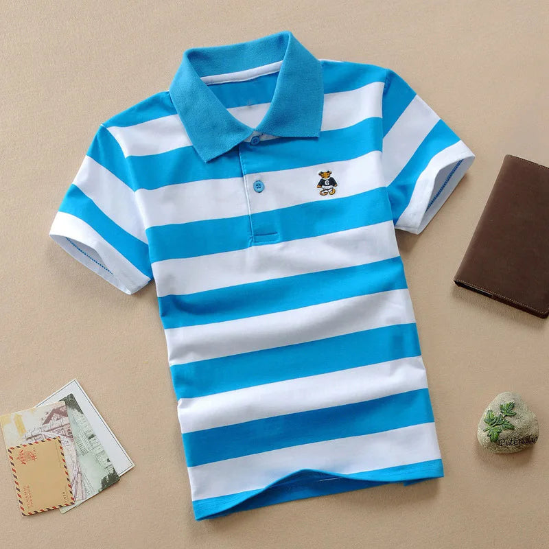 Kids Polo Shirts Summer Children's Short Sleeve Boys Top Polo Shirt Color Striped 2Y-12Y Teens Cotton Girls School Shirts
