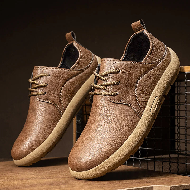 Factory Supply Fashion Men Sneakers Breathable Casual Pure Cow Leather Handmade Lace up Men Sneakers Shoes