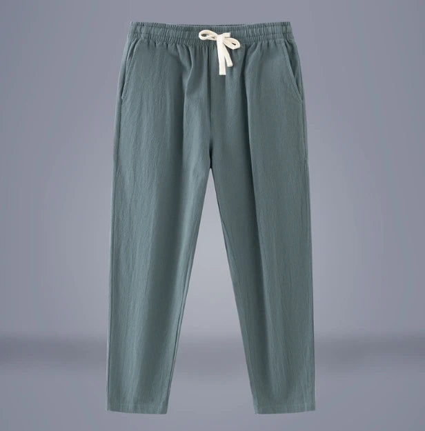 Liu Ming New Arrivals Spring Summer Men Casual Drawstring Solid Color Cotton Linen Pants Trending Trousers