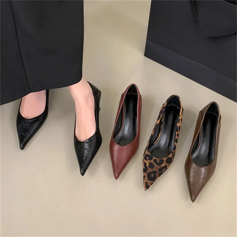 2025 Summer Latest Design Women's High Heels Sexy Leopard Pattern Shallow Mouth Hard-Wearing Platform Shoes Pointed Fashion