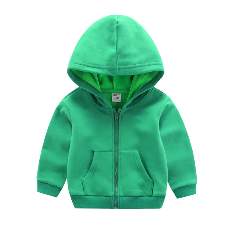 Winter Toddler Girls Boys Warm Hooded Sweatshirt Jacket Children Solid Color Plus Velvet Zipper Coat Baby Kids Hoodies Outerwear