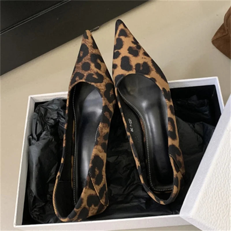2025 Summer Latest Design Women's High Heels Sexy Leopard Pattern Shallow Mouth Hard-Wearing Platform Shoes Pointed Fashion