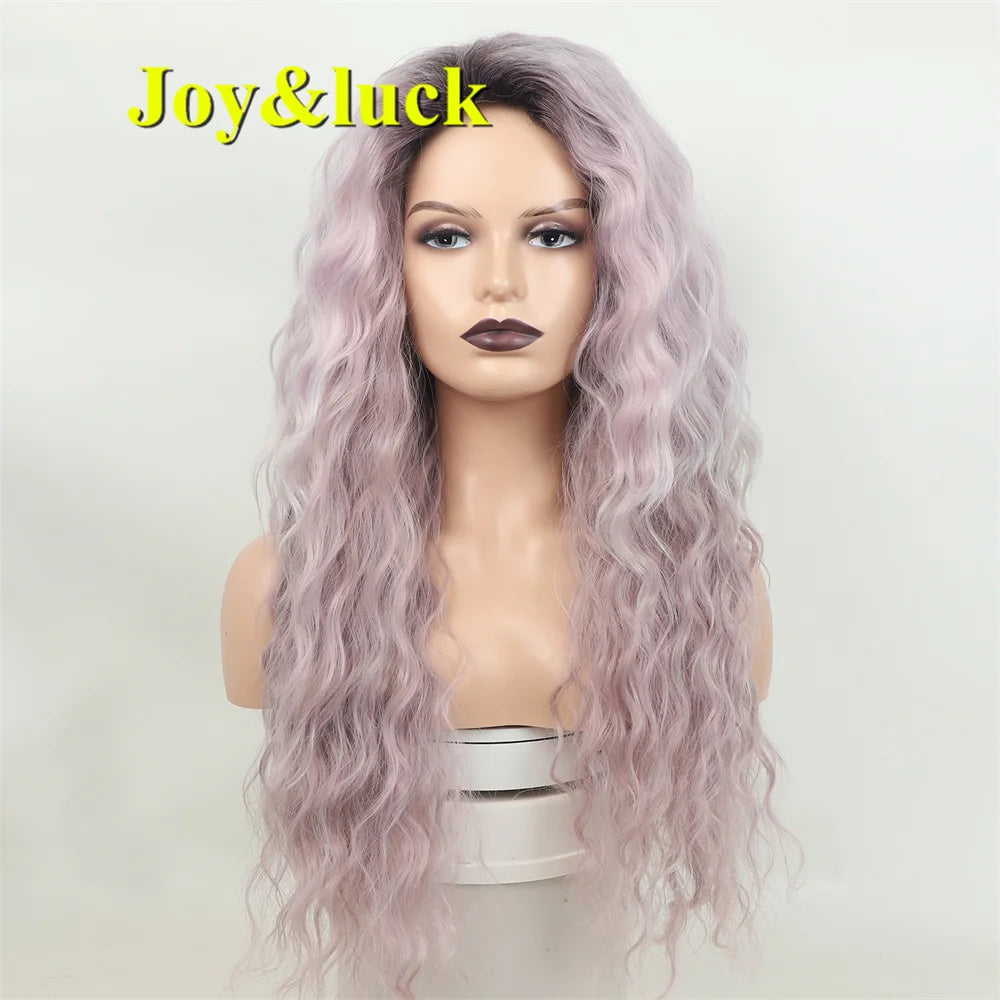 Wholesale Factory Long Women's Wigs  Lavender Silver Ombre  Natural Wavy  Dark Hair Roots Women's Synthetic Cosplay Hair Wigs