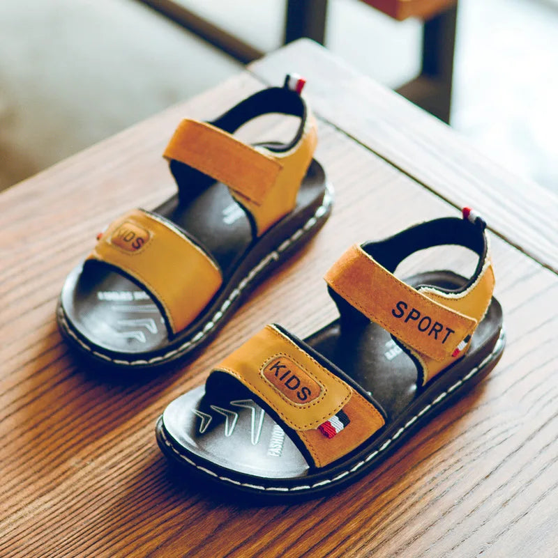 Children Sandals 2023 Summer New Fashion Boys Geniune Leather Sandals Kids Soft Bottom Non-slip Beach Sandals