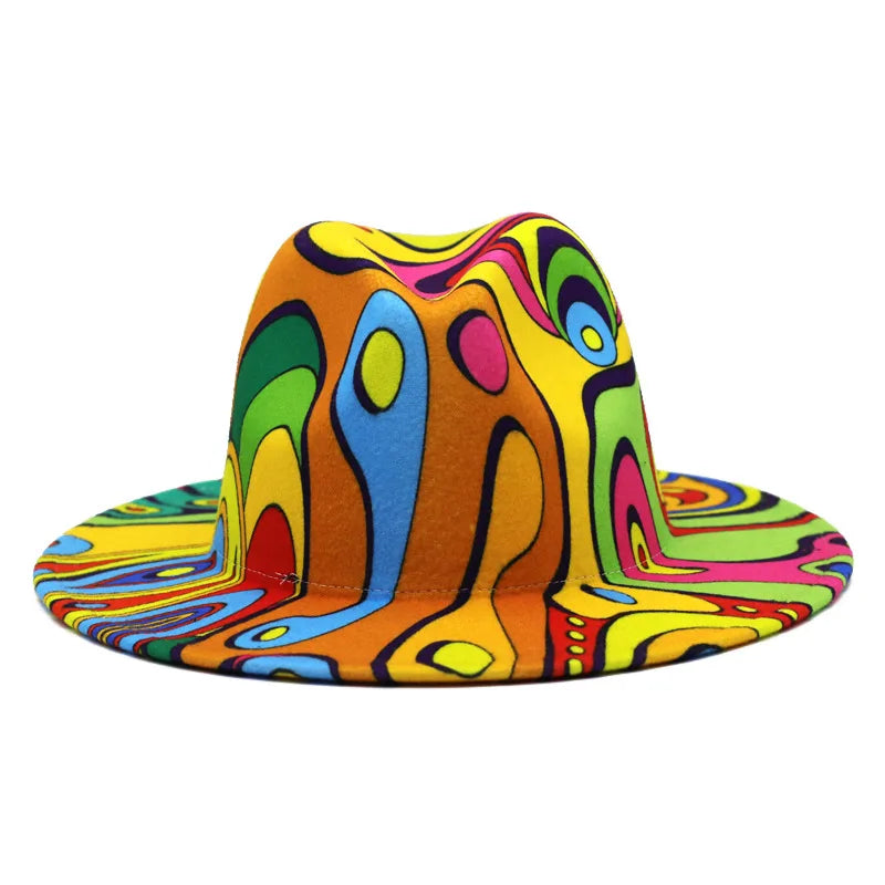 Fedora hat Women's hat wide-brimmed hat Fedora hat autumn winter men retro fashion tie-dye felt jazz Panama hat wedding hat