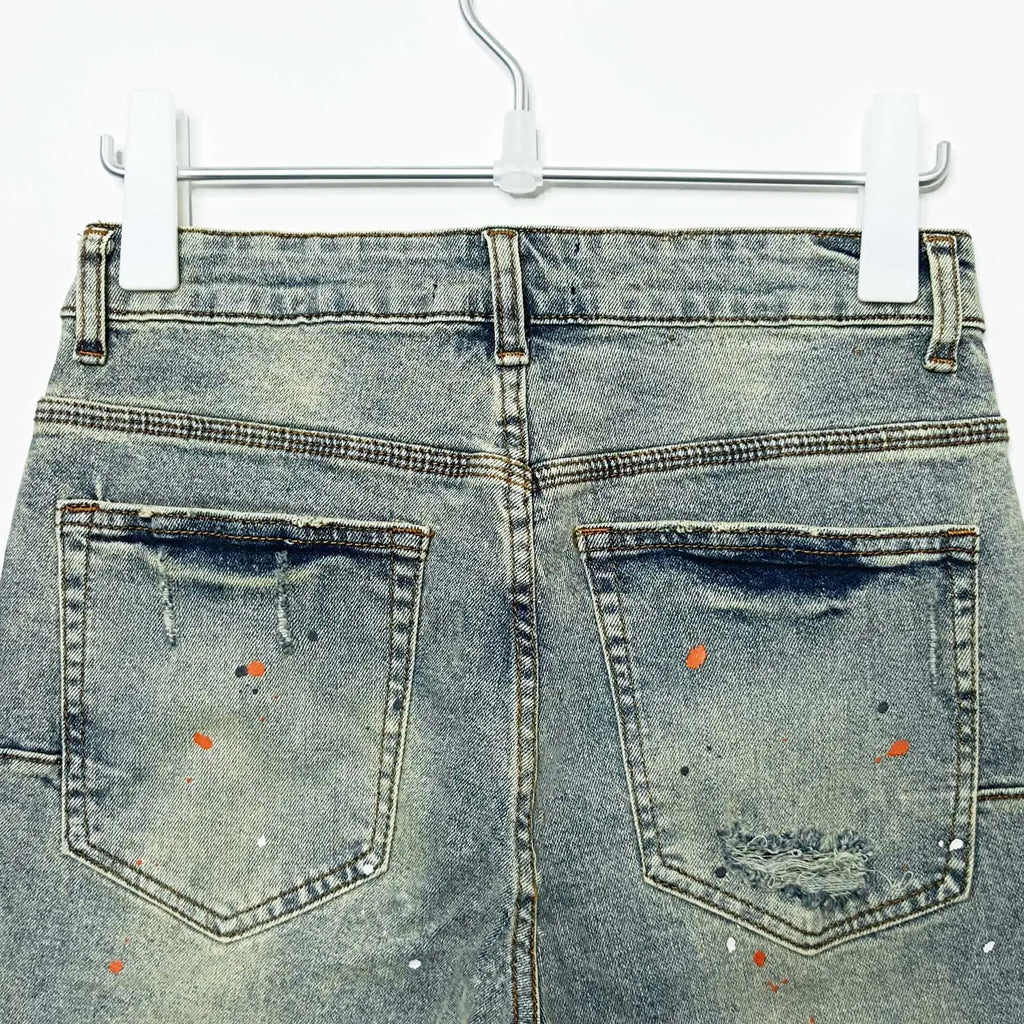 Wholesale Streetwear Jeans Pleated Tapered Trousers Men Elastic Damaged Beggi Pants Slim Fit Jeans