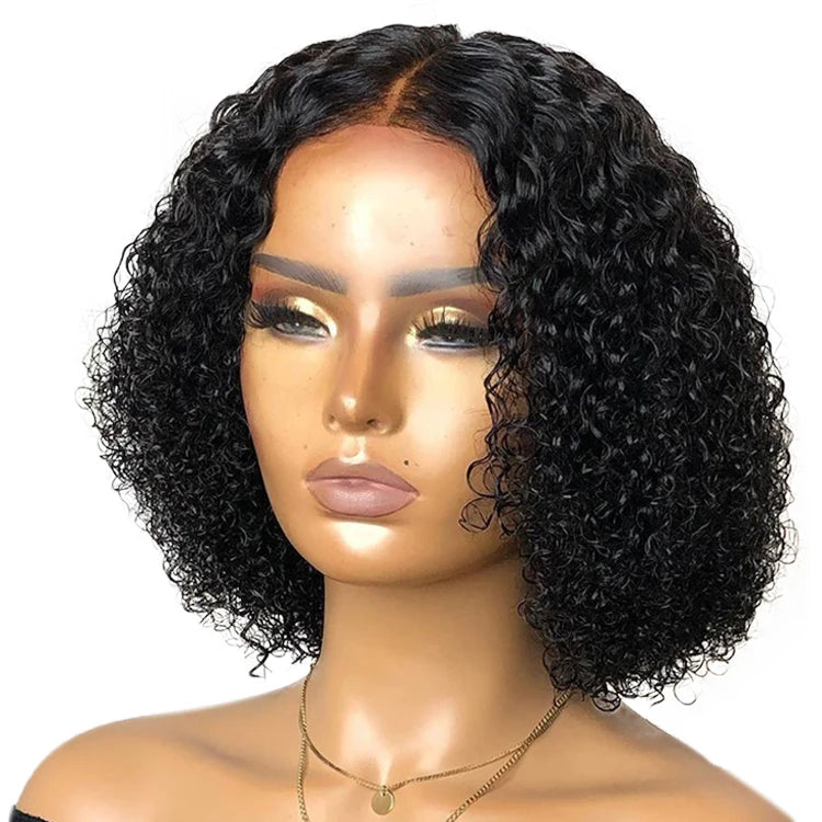 Ainizi Wholesale Price 12 '' Black Short bob Kinky Curly Middle Part T Part Lace Front Synthetic Hair Wigs for Women