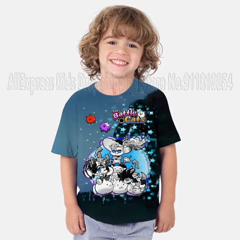 Kids The Battle Cats T Shirts Boys Girls Cartoon Game 3D Print Tshirts Summer Toddler Children Short Sleeve T-shirts Camiseta