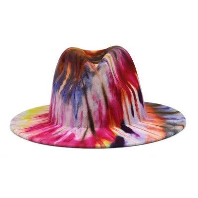 Fedora hat Women's hat wide-brimmed hat Fedora hat autumn winter men retro fashion tie-dye felt jazz Panama hat wedding hat