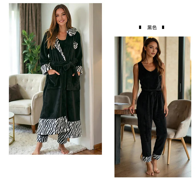 Free Shipping Bathing Robes for Women Elegant Sleepwear Flannel Christmas Five Piece Pajamas Set