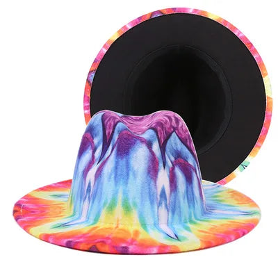 Fedora hat Women's hat wide-brimmed hat Fedora hat autumn winter men retro fashion tie-dye felt jazz Panama hat wedding hat
