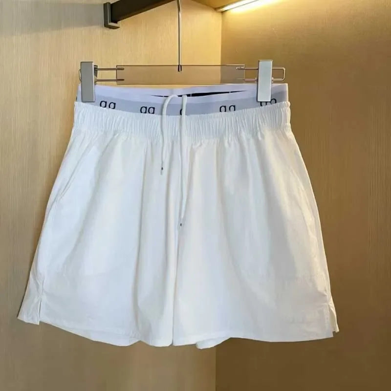 Yoga Stretch Shorts Women Shorts Luxury Waist Elastic Band Letters Shorts Casual Lady Yoga Slimming Wide Leg