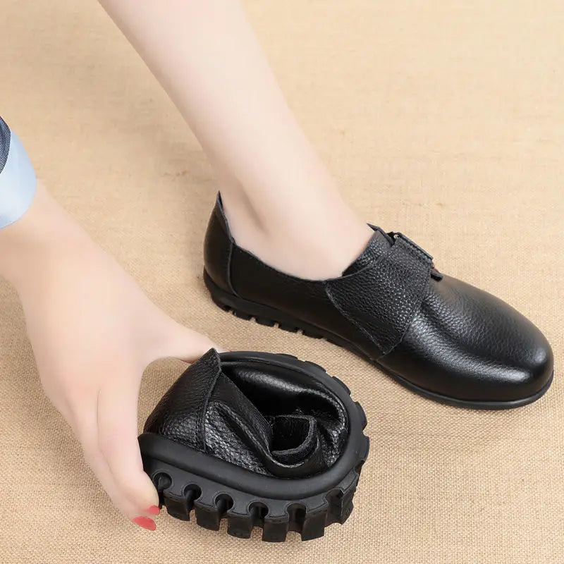 Brand Shoes for Women 2025 Spring Wedge Loafers Female Black Genuine Leather Flats ladies Office Nurse Shoes Mom Casual Sneakers