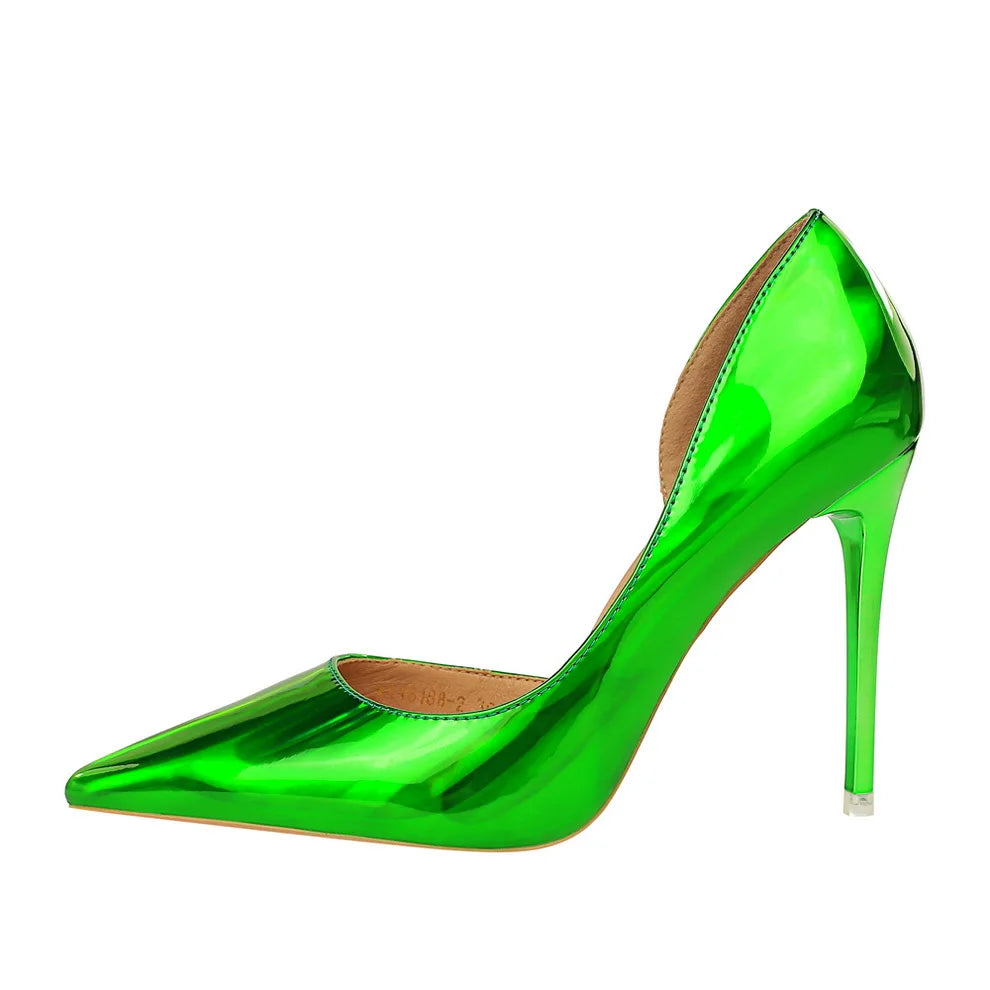 18188-2 BIGTREE Metal Feeling 9.5 CM Stiletto Heel Single Shoes Shallow Mouth Pointed Toes Women's Shoes Sexy  High Heels