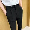 Men Casual Suit Pants Business Pockets Outdoor Button Zipper Casual Slim Suit Trousers British Style Long Pencil Cropped Pants