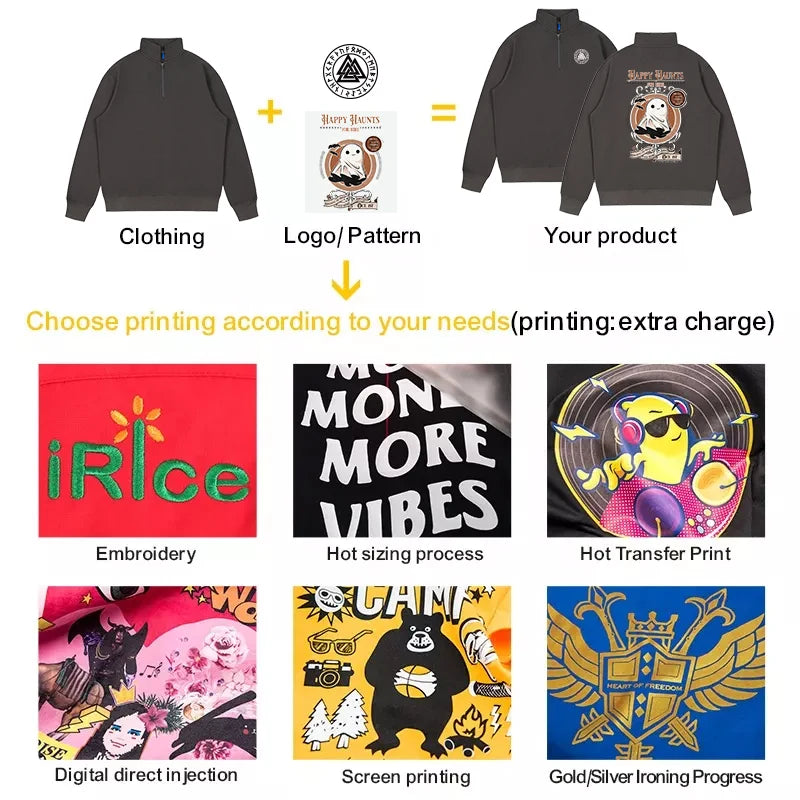 Cotton Men Fleece Half Zip up Collar Hoodie Sweater Jumper Oversized Sweatshirt