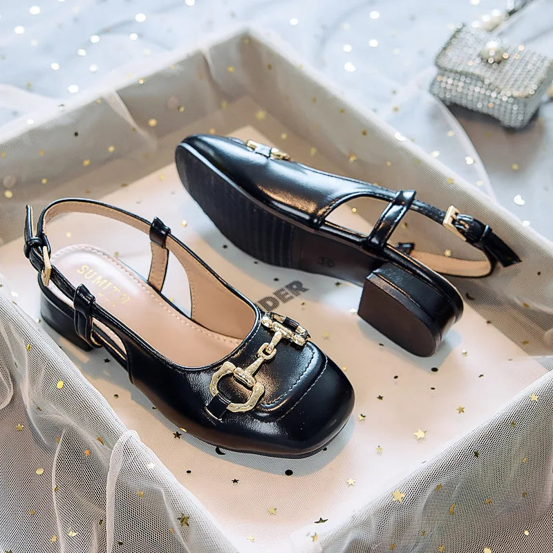 Square Toe Toe Shoes Apricot White Women's High Heels Thick Heel Summer Mid-heel Women's Shoes with fairy Style