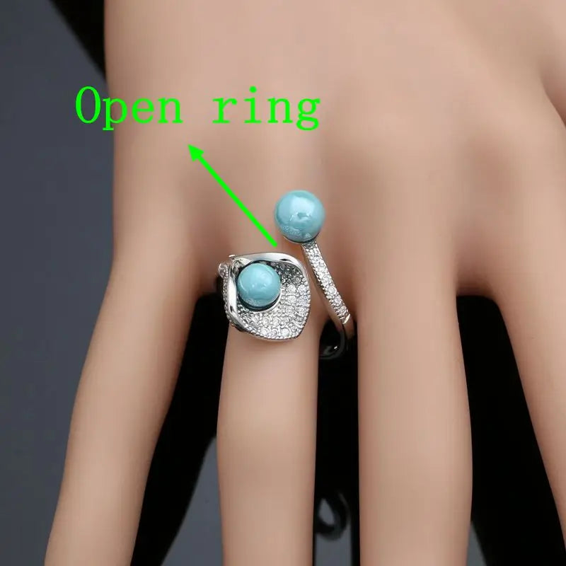 925 Silver Jewelry Sets For Women Party Accessories Blue Pearl Beads White Crystal Earrings Necklace Peandant Ring Set