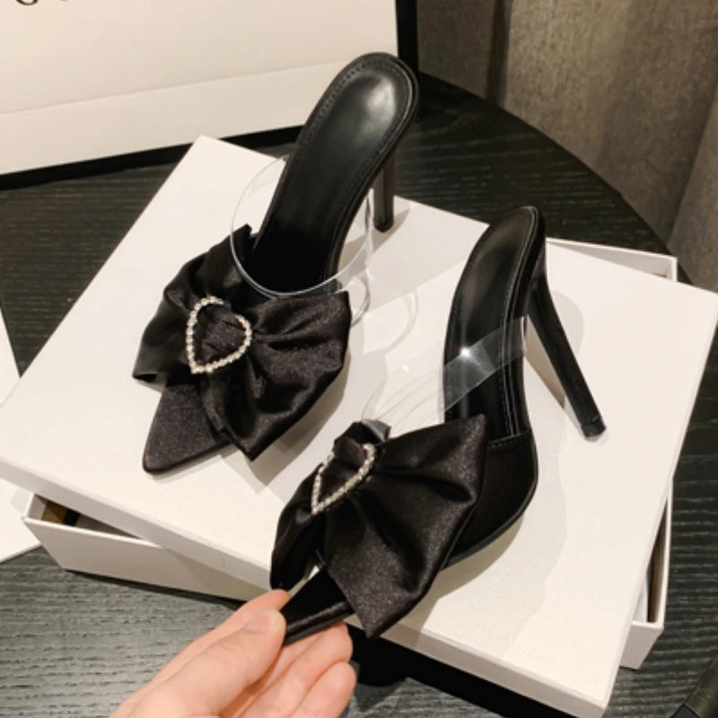 Rhinestone Bow Escarpins Femme Talon Haut Sexy Designer Sandals Women Mujer Mules