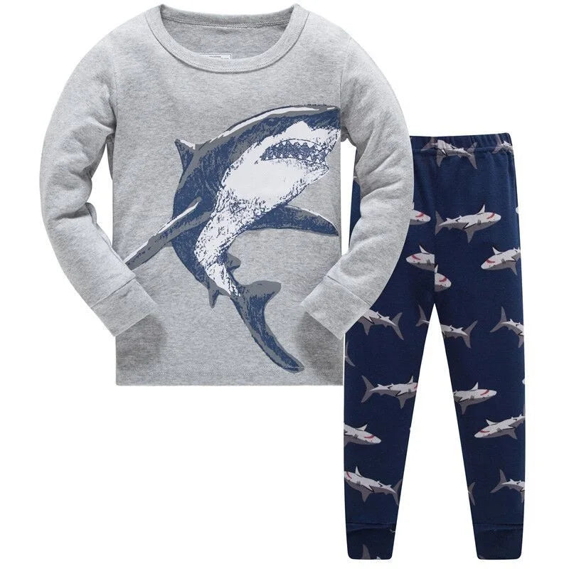 Excavator Children Pajamas Sets Kids Sleepwear Suit Sleeved T-Shirts Trousers Boy Clothes Pj's Infant Pijama Fashion Tops Pant
