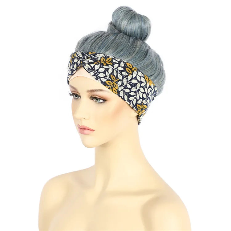 BeautyTown Natural Wavy 26inches Grey Blue Mix Highlight Glueless Headband Wigs Human Hair for Black Women