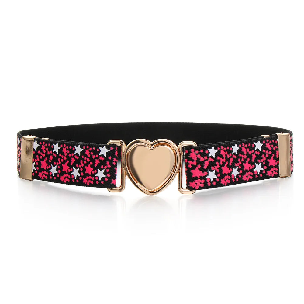 Kids Elastic Belts Girl Stretch Waist Belt Adjustable Heart Belt Uniform Belt for Teen Kids Girls Dresses Belt