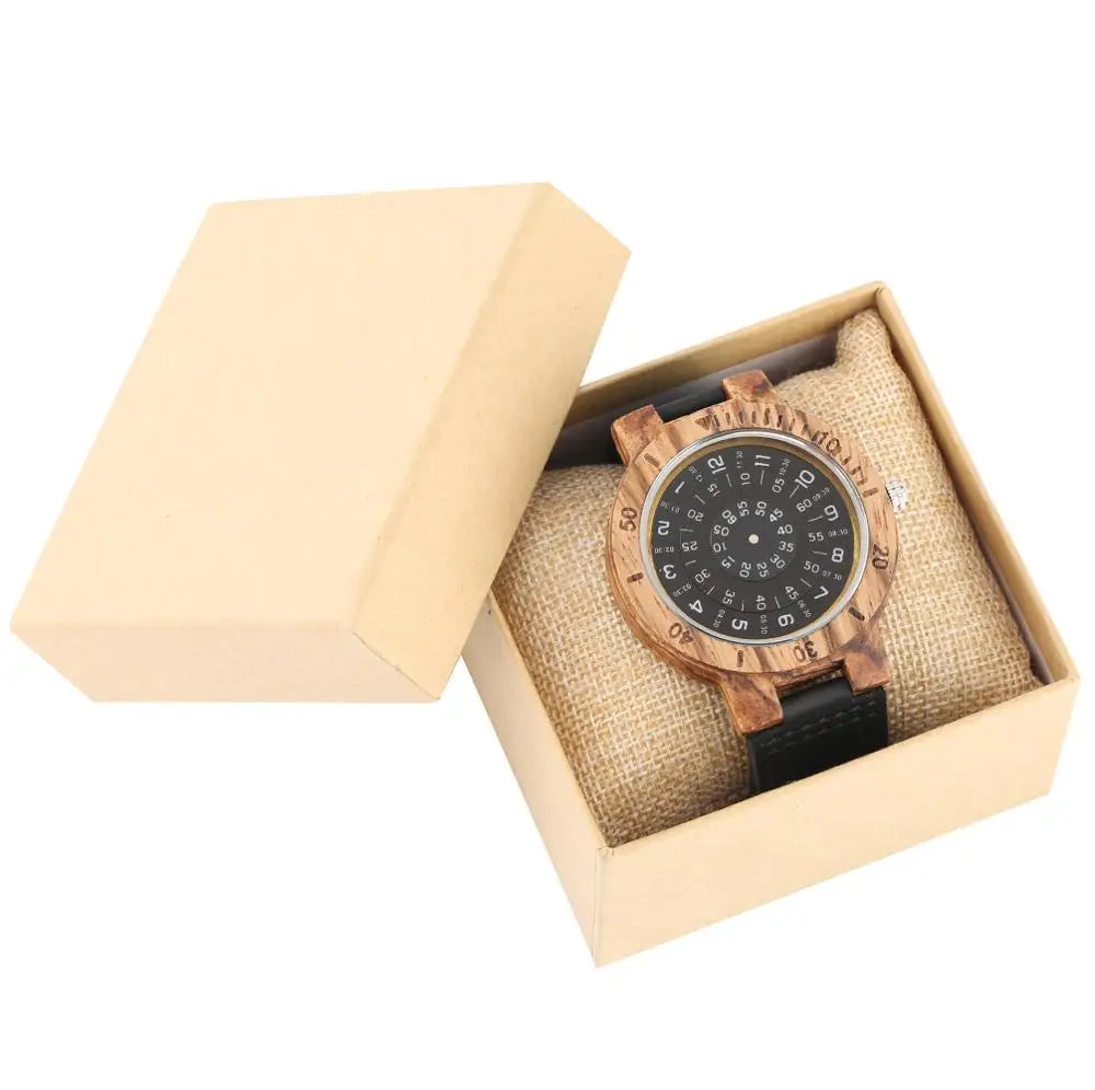 Men's Watches Unique Turntable Dial Watch Special Number Dial Wooden Watch Quartz Clock Male Unisex Leather Band Relojes Hombre