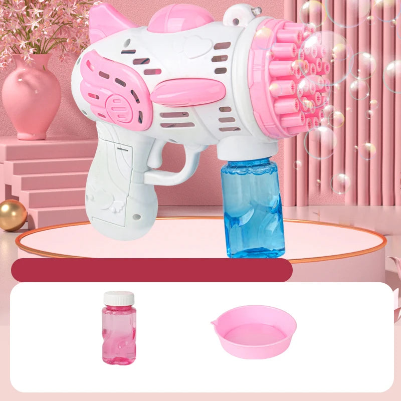 Professional Manufacturer Outdoor Toys Game Fun Angel Light Bubble Gun Blowing Bubble Machine 30 Holes Rocket Bubble Gun