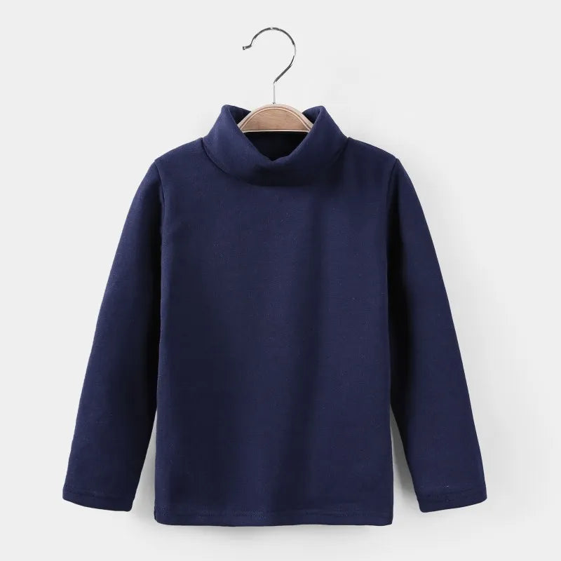 2024 Autumn Winter Girls Sweaters Cotton High Collar Boys Knitted Pullover Candy Color Kids Sweater Children's Clothing3-14Y