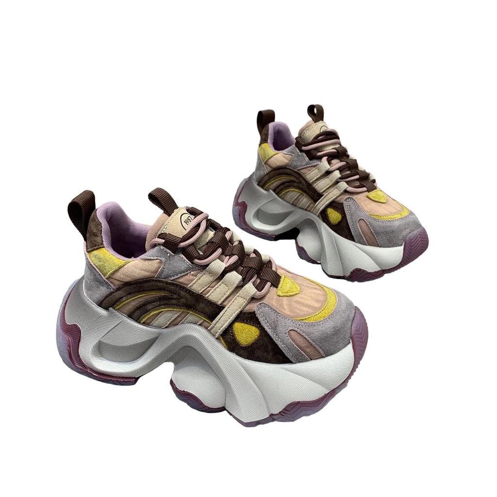 Casual Autumn Platform Sneakers Comfortable Lace-Up Breathable Tennis Walking Shoes Anti-Slippery Chunky Rubber Outsole