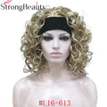 StrongBeauty Short Curly Synthetic Wigs with Headband Women Blue/Gray/Black/Red/Blonde/Brown Wigs 3/4 Half Wig for Lady