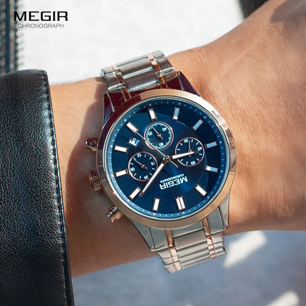 MEGIR Watches for Men 2021 New Chronograph Quartz Watch Luxury Stainless Steel Wristwatch Man Relogios Masculino часы мужские