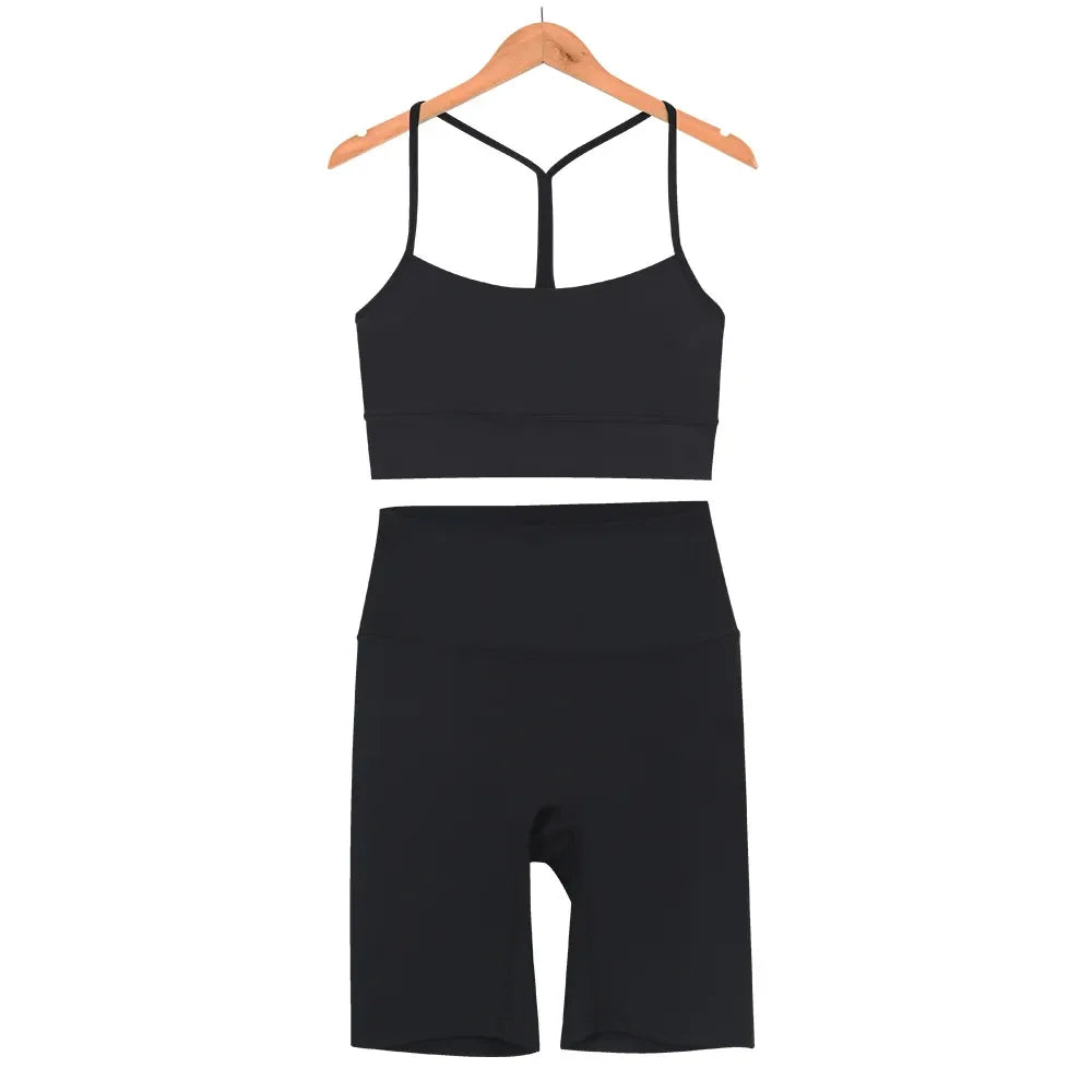 Women Yoga Sets Fitness Hotty Biker Shorts Sports Bra Vest Top High Waist Elastic Sportswear Cloth Running Workout Tracksuits