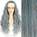 BeautyTown Natural Wavy 26inches Grey Blue Mix Highlight Glueless Headband Wigs Human Hair for Black Women