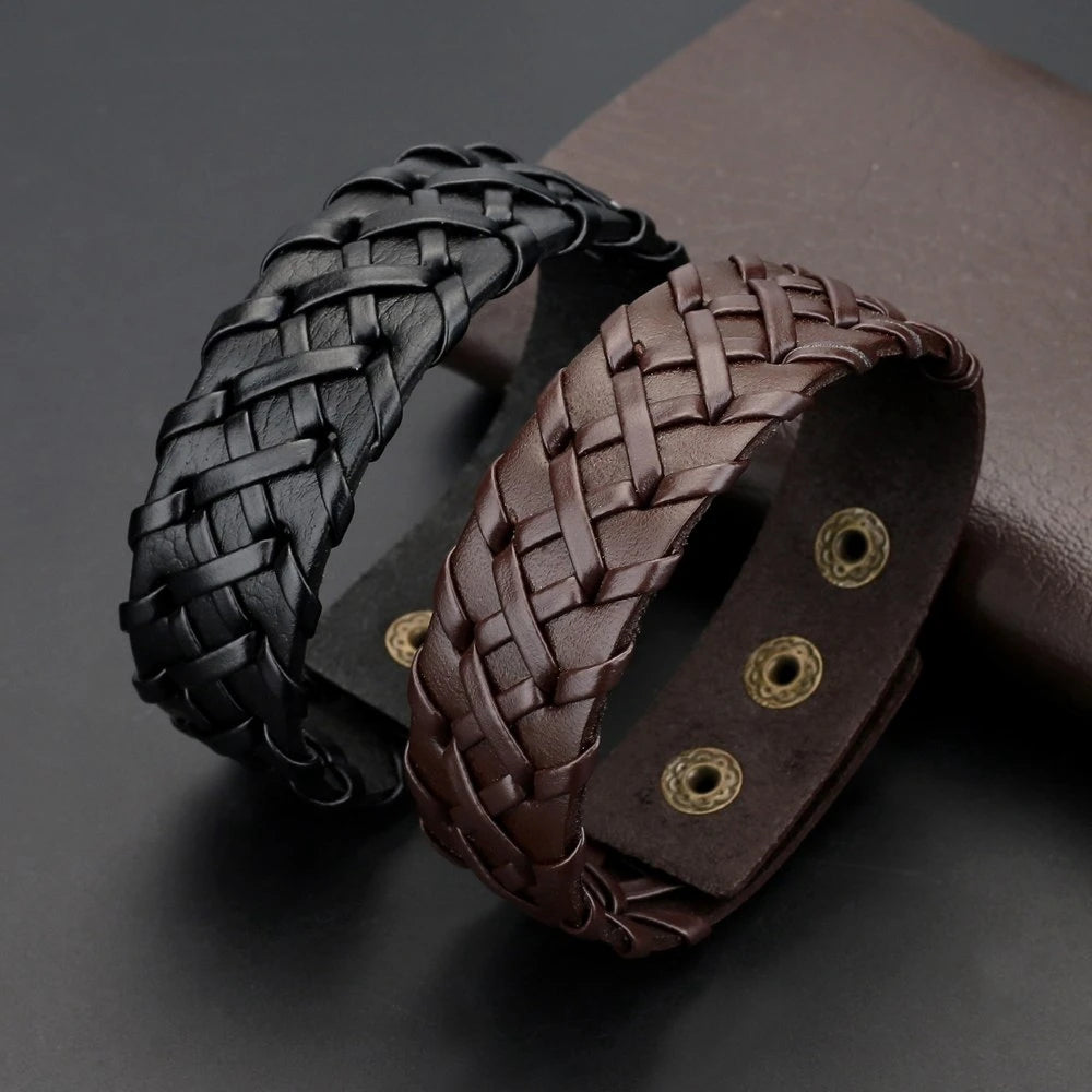 2024 Personalized Jewelry Bracelets Bangles Cuff Bracelet Men Vintage Handmade Weave Smooth PU Leather Bracelet Pulsera Hombre