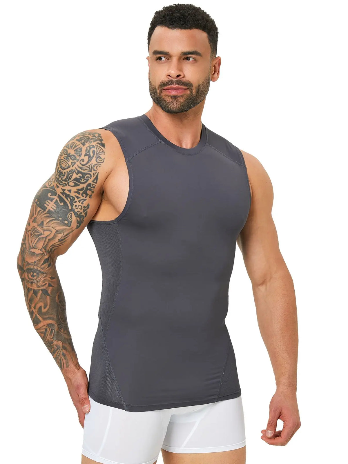 GYM Tank Top Sports Running Muscle Compression Shirt for Men Lightweight Four-Way Stretch Quick Dry Breathable Mesh Fabric Back